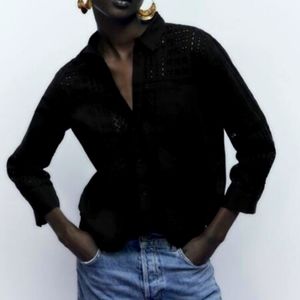 Zara openwork embroidered shirt